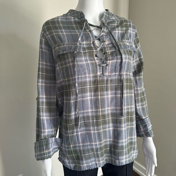 Triple Five Soul Plaid Lace Up Tunic Top - Picture 6 of 11